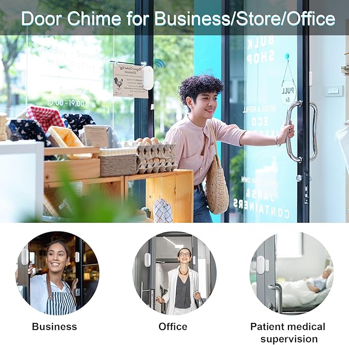 SanJie Door Chime, Door Open Contact Sensor Alarm with 500 FT Range,55 Chimes 5 Adjustable Volume for Business/Store/Home/Office When Entering 3 Sensors + 1 Receiver
