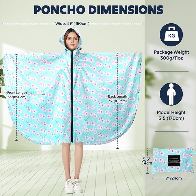 ANYOO Waterproof Rain Poncho Lightweight Reusable Hiking Hooded Coat Jacket for Outdoor Activities