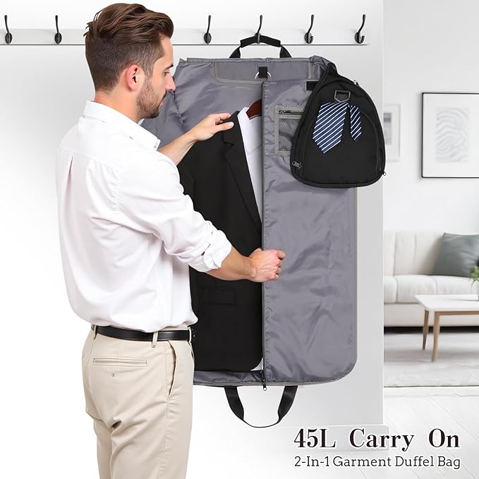 Garment Duffle Bags for Travel, Carry On Garment Duffel Weekender Bag 45L | 2-days Trip,Wrinkle-Free Travel,Separate Shoe Pocket | Overnight Garment Bag for Vacation, Business Trips, Weekend