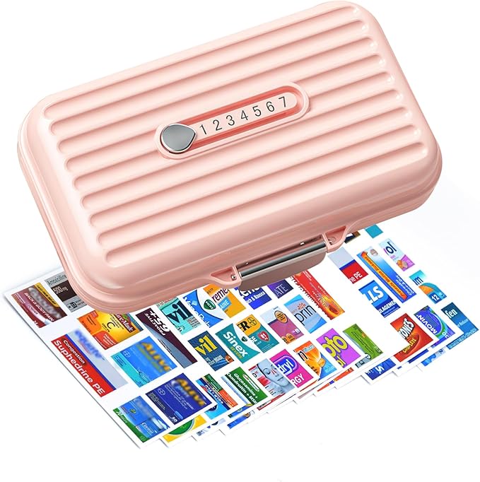 Travel Pill Organizer Box with Medicine Labels, 7 Compartments Portable Pill Case, Daily Medication Organizer Storage Pill Container for Pocket Pharmacy(Pink, L)