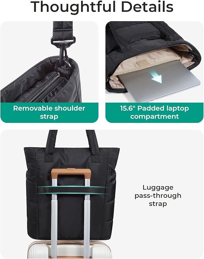 BAGSMART Tote Bag for Women, Lightweight Puffy Tote Bag with Compartments Shoulder Bag Handbag for Travel, Work, Gym,