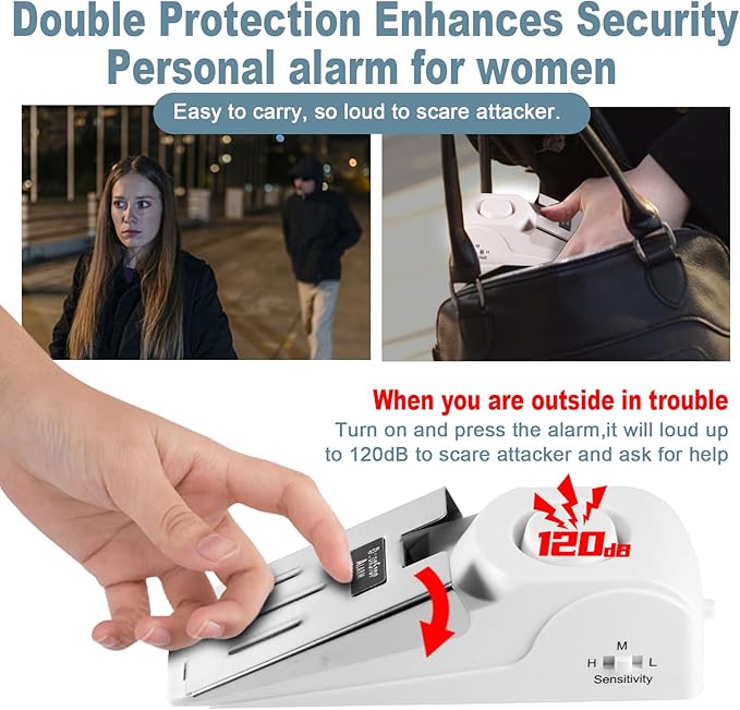 Fuers Portable Door Lock & Door Stop Alarm, Dual Protection Home Security Door Kit Door Stopper Self Defensey Tools for Hotel Travel Home