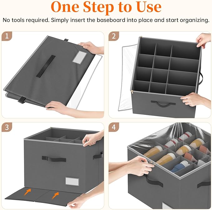 3 Pack Shoe Organizer for Closet, Foldable Shoe Storage Containers, Fits up to 24-48 Pairs, Shoe Storage Organizer Box Cubby Baskets Bins with Clear Cover and Reinforced Handles, Gray