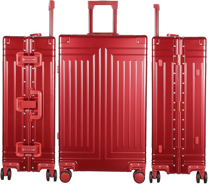 All Aluminum Carry On Luggage，Cut from Whole Aluminum Sheet，22x14x9 Airline Approved ，（3rd Generation，Premium Metal zipperless suitcase ） (red, 28inch)