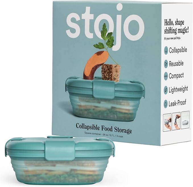 STOJO Collapsible Sandwich Box – 24oz, Reusable Food Storage Container, Silicone Bowl for Hot/Cold Food – Meal Prep, Lunch, Camping, Hiking – Dishwasher Safe (Set of 1, Eucalyptus Green)