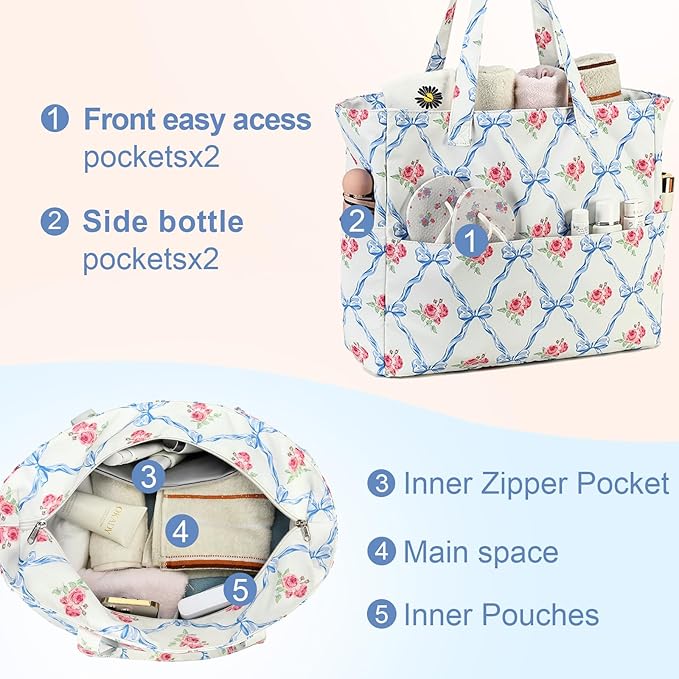 LEDAOU Beach Bag Waterproof Sandproof Women Tote Bag Pool Bag with Zipper for Gym Grocery Travel with Wet Pocket
