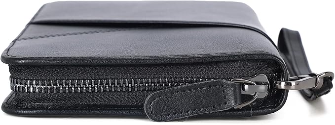 Polare Napa Leather Passport Holder With YKK Zipper RFID Blocking Travel Document Organizer Ticket Holder Cover Case Holds 2 Passports (Black)