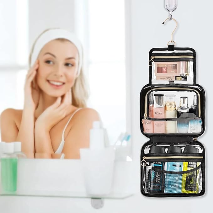 CUBETASTIC Clear Toiletry Bag, Transparent Travel Makeup Bag Small Hanging Travel Bag Portable Cute Cosmetic Organizer Waterproof Make Up Case
