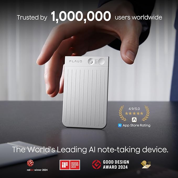 AI Voice Recorder, Note Voice Recorder w/Case, App Control, Transcribe & Summarize with AI Technology, Support 112 Languages, 64GB Memory, Audio Recorder for Lectures, Meetings, Calls, Silver