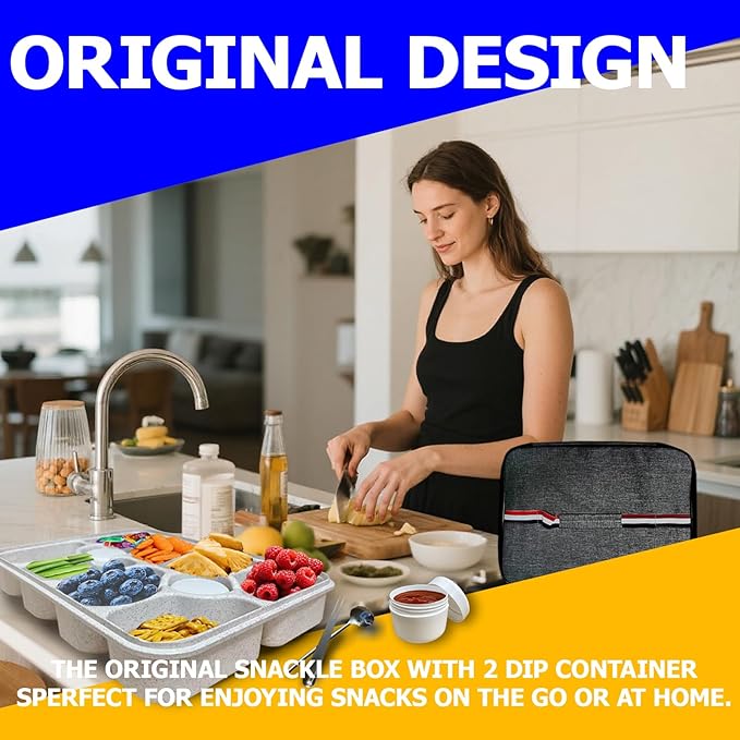 10-Compartment Insulated Snackle Box with Thermal Bag&Cover-Portable Divided Serving Tray,Dishwasher Safe,Clear Lid & Handle-Storage for Fruits bento Nuts, food storage,small tableware（white）