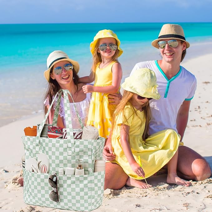 LEDAOU Large Beach Tote Bag Women Waterproof Sandproof Zipper Beach Tote Bag for Pool Gym Grocery Travel with Wet Pocket