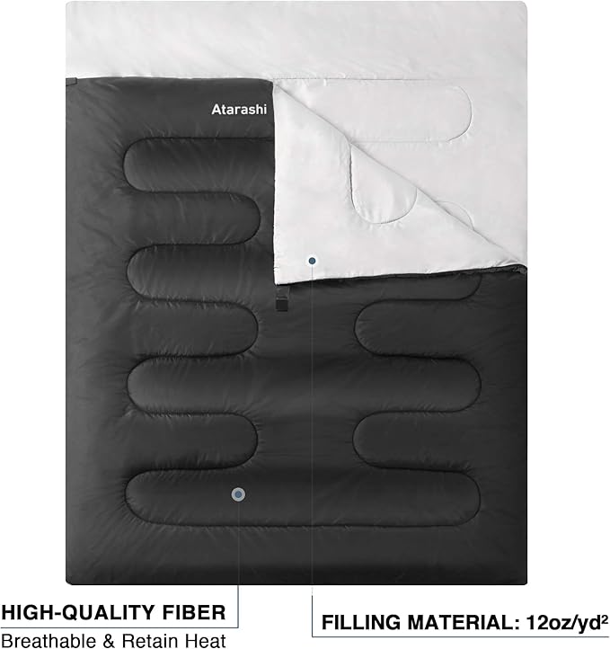 Atarashi Camping Sleeping Bag- 4 Seasons for Adults, Light, Warm, Extra-Large with Compression Sack- Great for Hiking, Backpacking & Outdoor Adventures