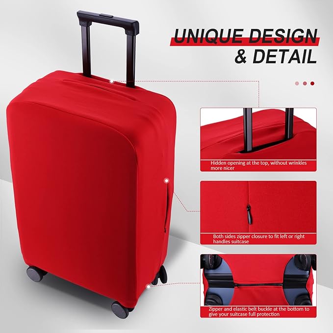 Travel Luggage Cover Suitcase Protector Scratch-Resistant Fit 19-31 Inch Suitcase, Not Included Suitcase (Red, M(24-25 inch))