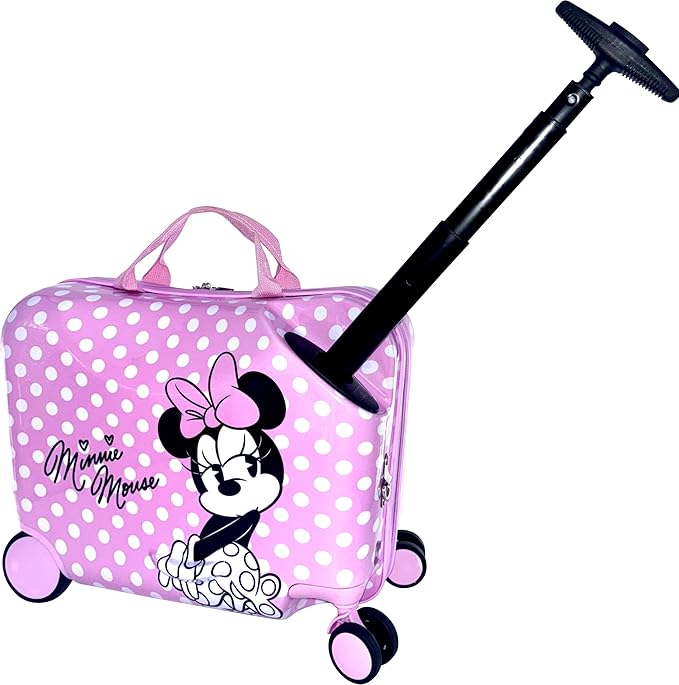 Fast Forward Ride-On 18" Suitcase For Kids/Tow-Along Toddler Carry-On Luggage With Wheels (Minnie Mouse)