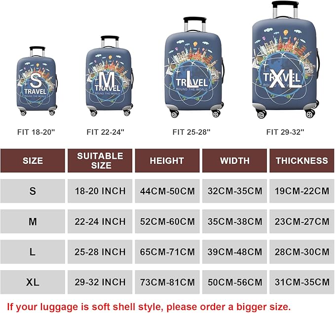 WUJIAONIAO Travel Luggage Cover Baggage Suitcase Cover Protector Skins 18-32 Inch (A9 TRAVEL, XL (for 29-32 inch luggage))