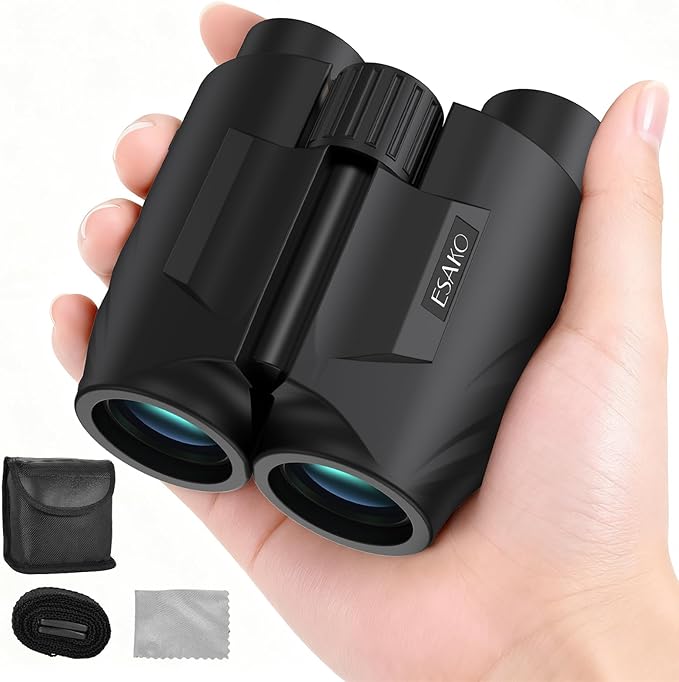ESAKO 12x30 High Powered Binoculars for Adults & Kids, Compact Waterproof Binocular with Low Light Vision & Large Eyepiece, Easy Focus Small Binoculars for Bird Watching, Hunting, Travel, Sightseeing