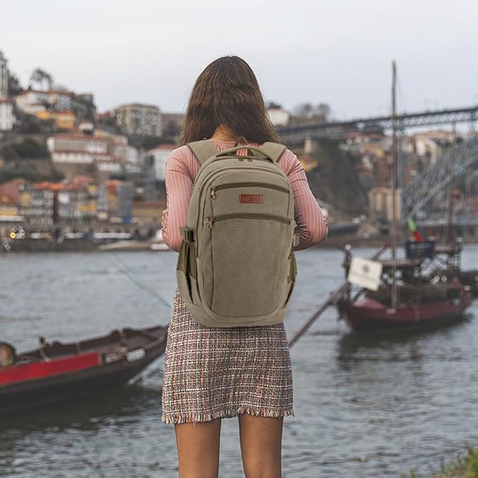 Tzowla Vintage Canvas Laptop Backpack for Men and Women,College Travel Work Rucksack with USB/Type-C Charging Port,Lightweight Bookbag Hiking Casual Daypack Backpacks Fit 15.6" Laptop(Olive Green)