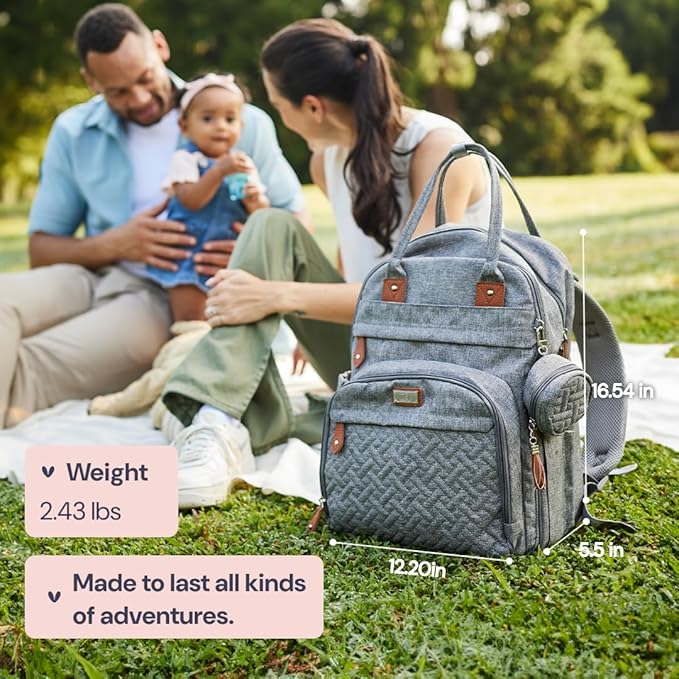 BabbleRoo Diaper Bag Backpack - Baby Essentials Travel Tote - Multi Function Water Resistant Diaper Bag, Travel Essentials Baby Bag with Changing Pad, Stroller Straps & Pacifier Case - Unisex, Khaki