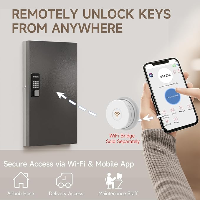 WeHere 96 Key Lock Box Wall Mount, APP Bluetooth/OTP/Wi-Fi/Fixed Code/Key Unlock, Smart Key Cabinet with Key Tag, Key Organizer Holder Box, Key Management Directory for Office, Valet, Realtor, Hotel