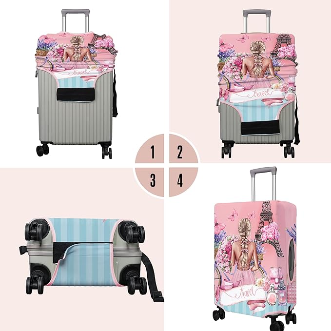 Travel Luggage Cover Suitcase Protector Fits 18-32 Inch Wheel Covers PatternedTravel Related Items Flower Luggage Protector Elastic M