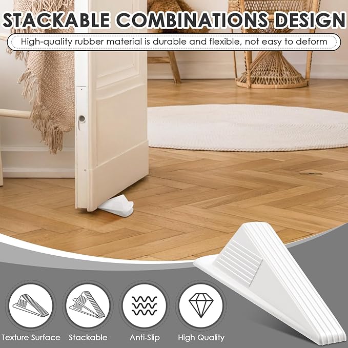 Frienda 12 Pcs Jumbo Door Stoppers Heavy Duty Door Stopper Tall up to 2inch Tall Wedge TPR Large Wedge Stackable Big Rubber Doorstop for Hotel Carpet Hardwood Concrete and Tile (White)