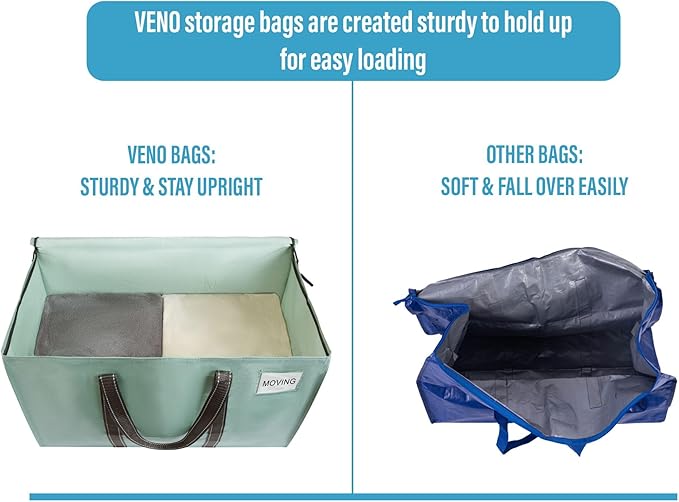 VENO 10 Pack Moving Bags, Heavy Duty, Moving Boxes Alternative, Packing Storage Supplies for Dorm Room Essentials with Zipper for Clothes, Extra Large Totes for Packaging (Shiny Light Green, 10 Pack)