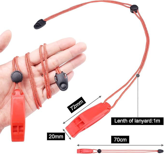 4 Pack Emergency Whistles with Adjustable Reflective Lanyard, Shrill Loud Safety Whistle for Outdoor Survival Hiking Camping Hunting Fishing Kayak Life Vest Jacket Boating Rescue Signaling (Red)