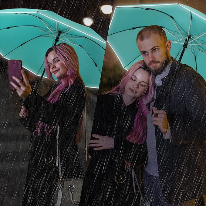 Lejorain Travel Folding Inverted Umbrella - Reverse LED Umbrellas Automatic Open and Close - Reflective Collapsible Reversible Umbrella
