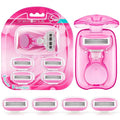 DreamGenius Travel Razors for Women Include 1 Handle and 5 Cartridges, Extra Smooth 5-Blade Travel Essentials Razor with Case for Shaving, Pink