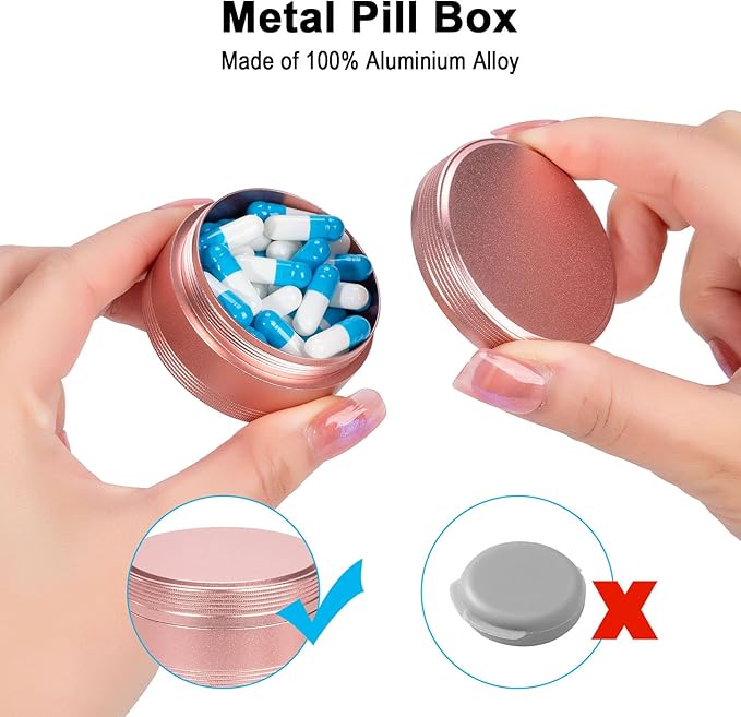 Metal Pill Container Pill Case - Waterproof Pill Box for Daily Travel, Single Pill Hplder for Pocket Purse, Portable Medicine Organizer, Ideal for Medication Fish Oils, Unique Gift Pink