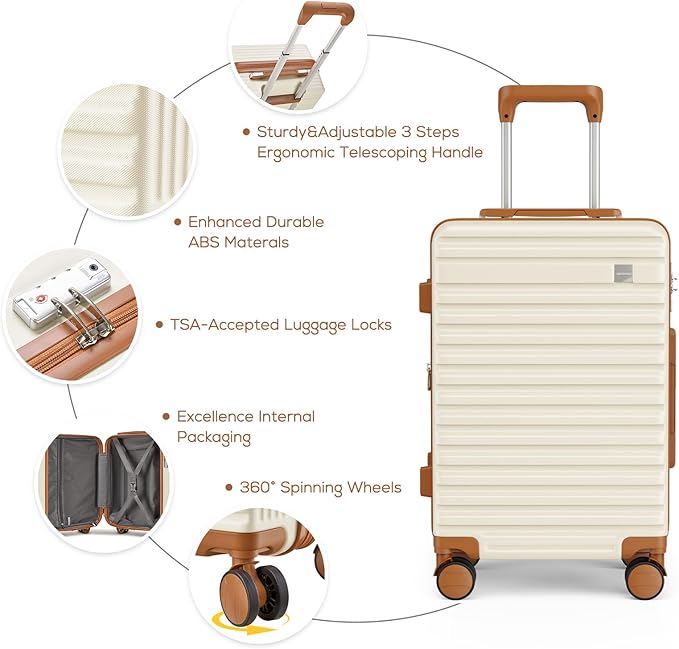 imiomo Luggage Sets 3 Piece,Expandable Hardside Suitcase Set with Spinner Wheels,Lightweight Travel Luggage set with TSA Lock（20/24/28,White）