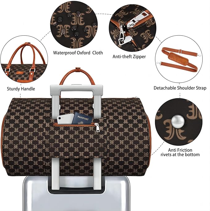 Garment Bag for Travel, Convertible Carry on Garment Duffel Bag for Men 3Pcs Weekender Bag 2 in 1 Hanging Suitcase Suit Bag
