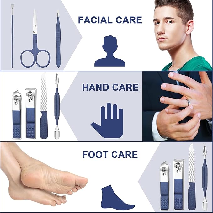 Aceoce Travel Manicure Set Mens Grooming Kit Stainless Steel Nail Clippers Nail Care Tool with Luxurious Travel Case Manicure Pedicure Set Professional Personal Care Gift for Men Family Friends