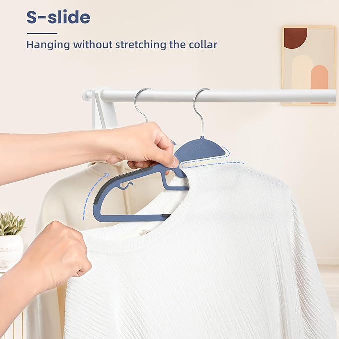 BAGAIL Plastic Hangers 50 Pack with Non-Slip Design,0.2 Inches Thick, 360°Swivel Hook Space Saving Organizer for Bedroom Closet,Shirts,Pants(Navy- S Shaped)