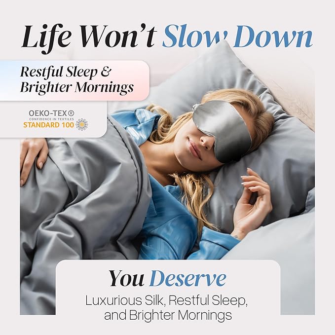Silk Sleep Mask - Luxurious 100% Pure Mulberry Silk Eye Mask for Restful Sleep and Travel, Hypoallergenic, Cooling, Total Blackout, Adjustable for Women & Men (Charcoal Grey)