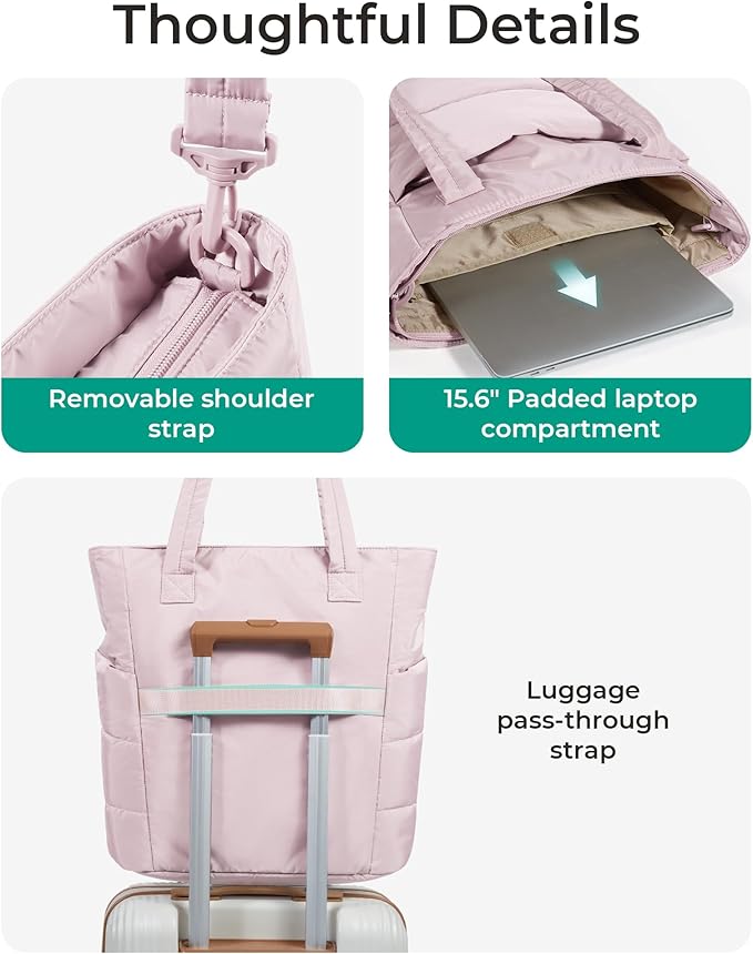 BAGSMART Tote Bag for Women, Lightweight Puffy Tote Bag with Compartments Shoulder Bag Handbag for Travel, Work, Gym,