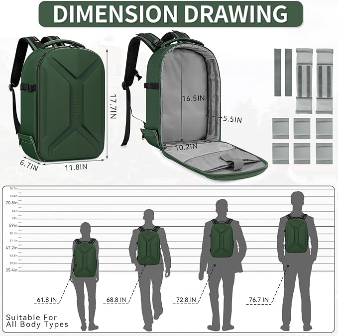 TORIBIO Camera Backpack, Hardshell DSLR Photography Camera Bag, Waterproof Hard Shell Camera Case with Tripod Holder & 15.6" Laptop Compartment Compatible with Canon/Nikon/Sony/DJI Mavic Drone