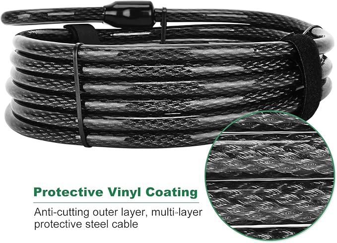7 ft x 1/2" Heavy Duty Cut-Proof Security Cable | Flexible Vinyl-Coated Braided Steel with Looped Ends | Weatherproof Anti-Theft Locking Cable for Bikes, Gates, Kayaking & Outdoor Equipment