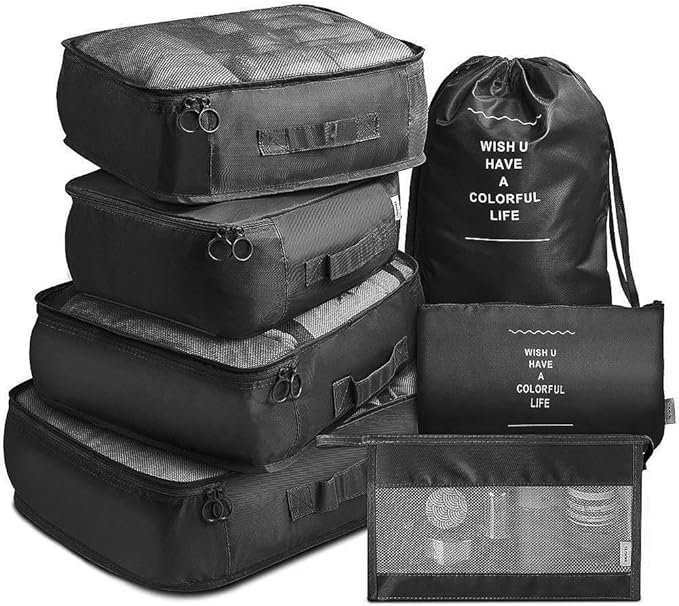9 Set Packing Cubes for Suitcases, Aydicon Travel Luggage Packing Organizers with Laundry, Toiletry Bag, Compression Storage Shoe Bag, Toothbrush Case, Travel Essentials (Black)