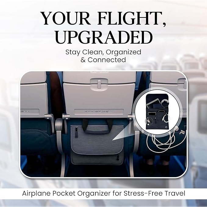 SO~MINE Airplane Pocket Organizer | Tray Table Cover | In Flight Seat Back Organizer Bag | Commuter Essential Travel Bag | Media Pouch For Flying | Travel Gift | Attaches To Luggage