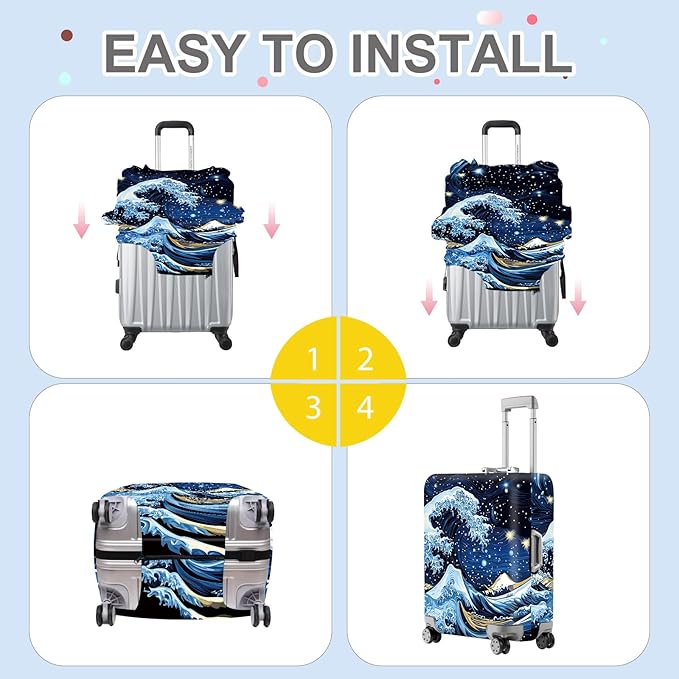 ANNA QUEEN Starry Ocean Wave Luggage Cover, Suitcase Protector with Artistic Van Gogh Style, Stretchable, Washable Travel Cover for 32-34 Inch Luggage