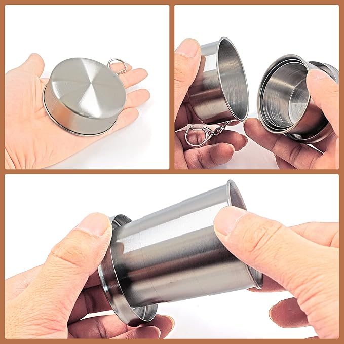Litoexpe 5oz Collapsible Travel Cup With Keychain, Stainless Steel Folding Camping Cup Portable Drinking Mug For Hiking, Picnic and other Outdoor Activities, 150ml