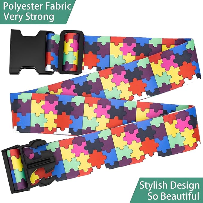 Puzzle Luggage Straps for Suitcases, Adjustable Luggage Travel Belts to Keep Luggage Security While Travel, Strong Polyester Fabric, Easy-to-Recognize Stylish Design Travel Accessories, 2 Pack