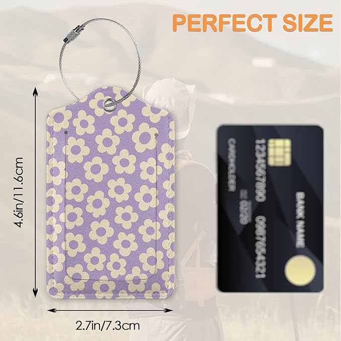 Retro Cream Daisies PU Leather Luggage Tags for Suitcase, Colorful Floral Travel Cruise 3 Pack with Privacy Flap, Name ID Label and Metal Loop for Women Men Girls Baggage Bag Backpack