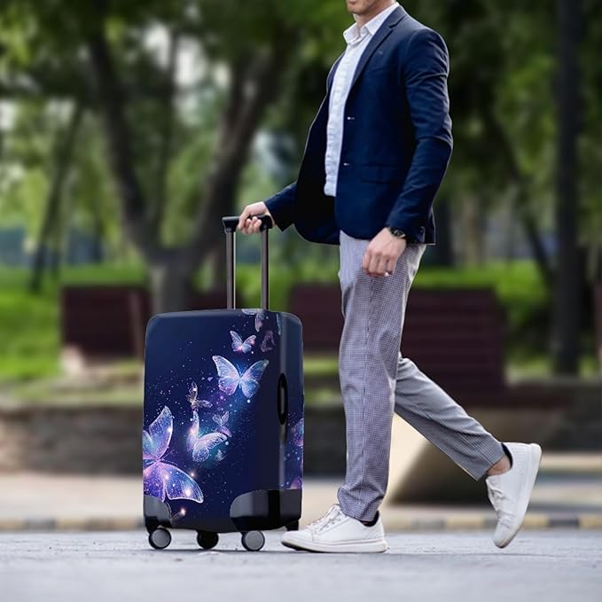 Travel Luggage Cover Anti-scratch Baggage Suitcase Protector Fits 18-21 Inch Luggage, Purple Crystal Butterfly