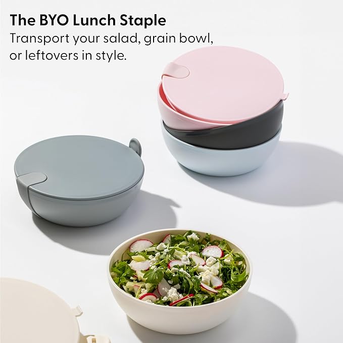W&P Porter Plastic Bowl Lunch Container w/ Protective Non-slip Exterior, Charcoal 1 Liter | Lid & Snap-tight Silicone Strap | Food Storage, Bento Box, Meal Prep | BPA-Free Plastic