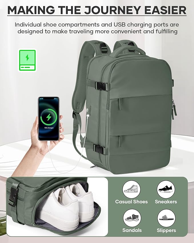 Vacuum Backpack Travel With Pump,Mochila De Viaje Compresion Al Vacio,Personal Item Travel Backpack With Vacuum System,Large Carry On Vacpack Backpacks For Women Men,Olive Green