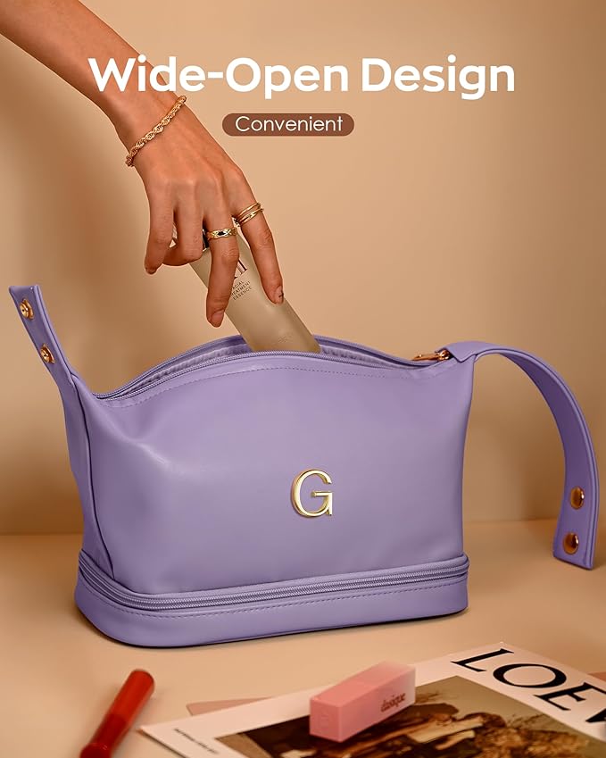 Bridal Gifts, Travel Makeup Bag, Personalized Double Layer Cosmetic Toiletry Bag White Makeup PU Bag Letter Bride Purse Waterproof Portable Zipper Wedding Bridesmaid Gift