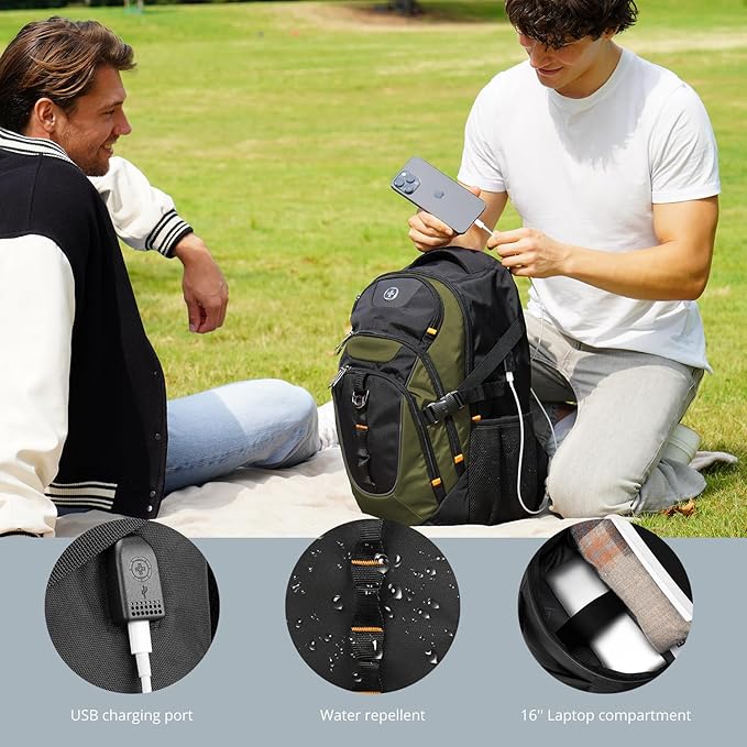 Swissdigital Design Laptop Backpack with USB Charging Port, TSA Travel Backpack Fits 15.6 inches Computer, 31L College School Backpack for Men, Olive/Black | SD803-26