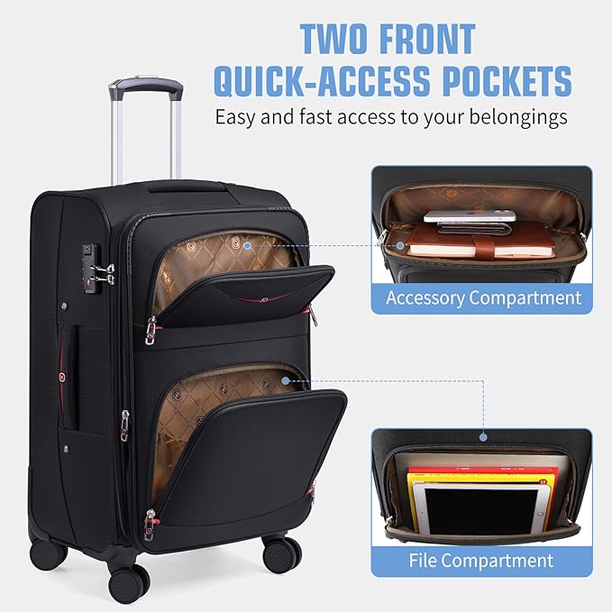 Softside Expandable Luggage with 4 Spinner Wheels, Durable Checked-Luggage Suicase (Black, 25-Inch)